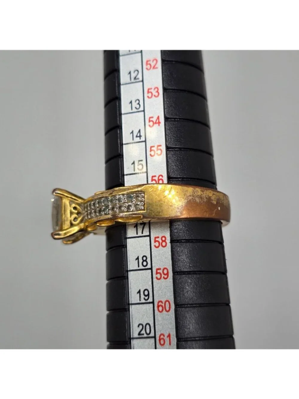 SETA Vintage Faux Engagement Ring Gold Tone Princess cut Rhinestone Sz 8 Signed